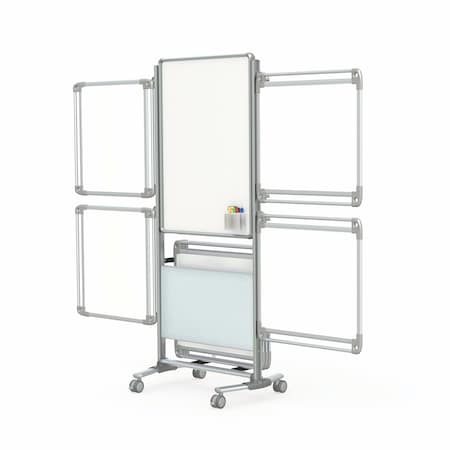 Ghent Easel+ Mobile 2-Sdd Prcln Whtbrd w/Tblt Strg, Mag, 8 Tablets, 39 in H x 26 in W NEX204EP8-FR